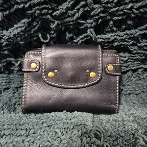 Fossil Black Leather Bifold Wallet with Gold Accents